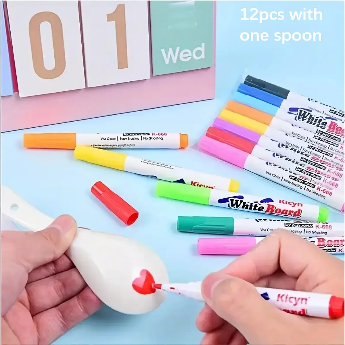 قلم عائم 12 لونًا مع ملعقة - مجموعة أقلام رسم عائمة للمياه السحرية للمشروعات الفنية الإبداعية التي تصنعها بنفسك