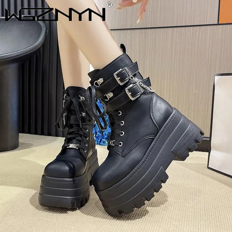 2024 Punk Gothic Platform Ankle Chelsea Boots Women New Rock Emo Chunky Grunge Wedges Motorcyccle Shoes Big Sizes 42 Booty Woman