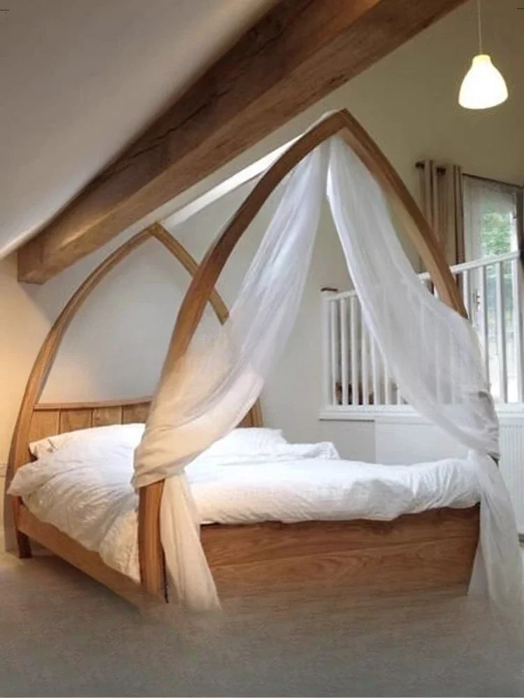Solid wood double bed, log style, large bed with personalized design
