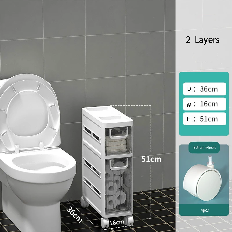 Free Installation Crevice Storage Cabinets Floor Standing Toilets Carts with Multi-layer Drawer