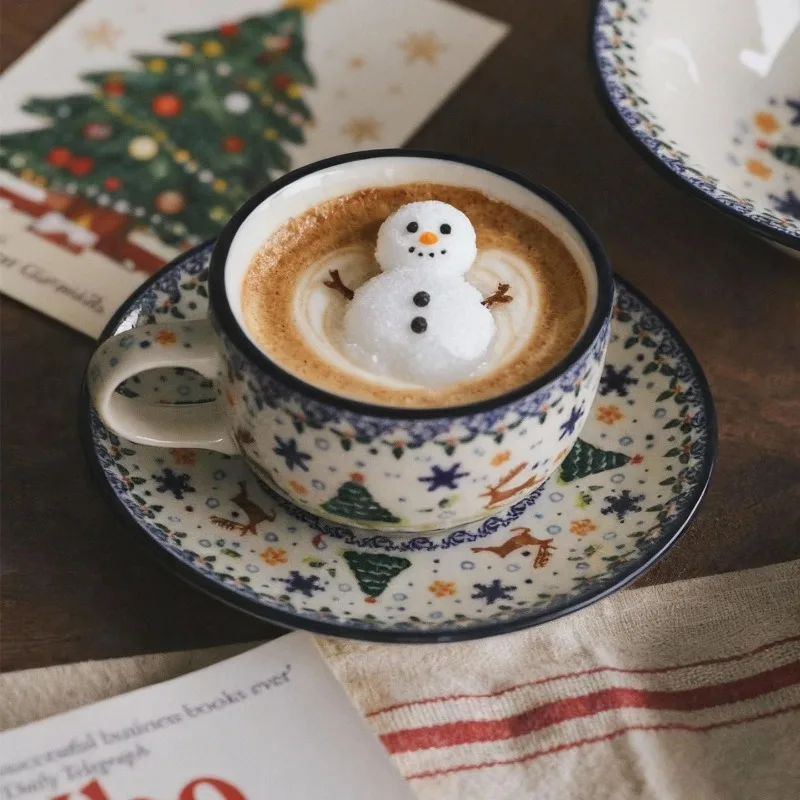 Cute Christmas Ceramic Mug & Saucer Set, Ins Cartoon Coffee Cup for Tea Time, Gift for Women Friends Coffee Lover Present Gift