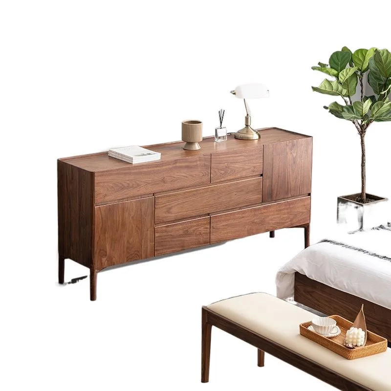 خزانة جانبية من خشب الجوز الأسود، غرفة معيشة عتيقة إسكندنافية، خزانة مشروبات من الخشب الصلب الفاخر الخفيف، خزانة تخزين حديثة وبسيطة، مخزن #1