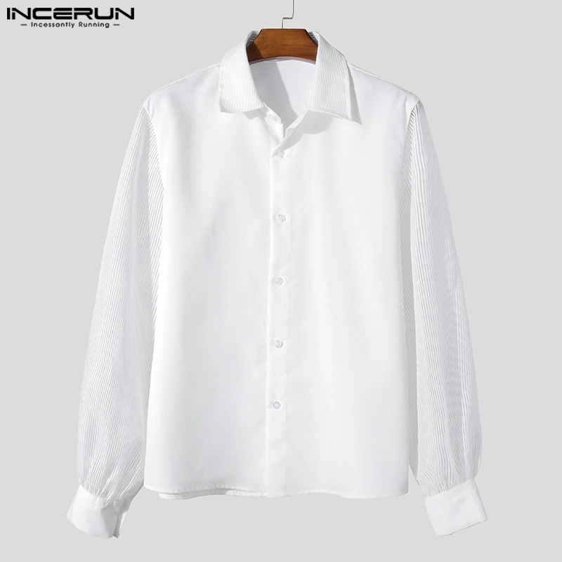 

INCERUN Men Shirt 2026 Korean Style Fashion Men Shirts Casual Patchwork Puff Long Sleeve Leisure Streetwear Men Clothing