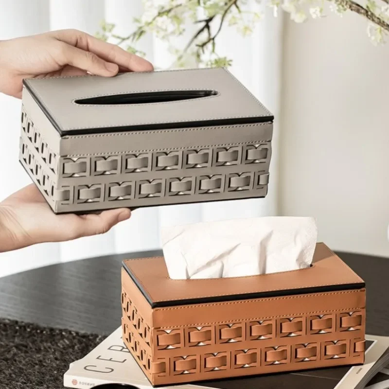 Creative Diamond Pattern PU Leather Paper Drawer Nordic Luxury Tissue Box Living Room Guest Room Tabletop Decorations Ornaments