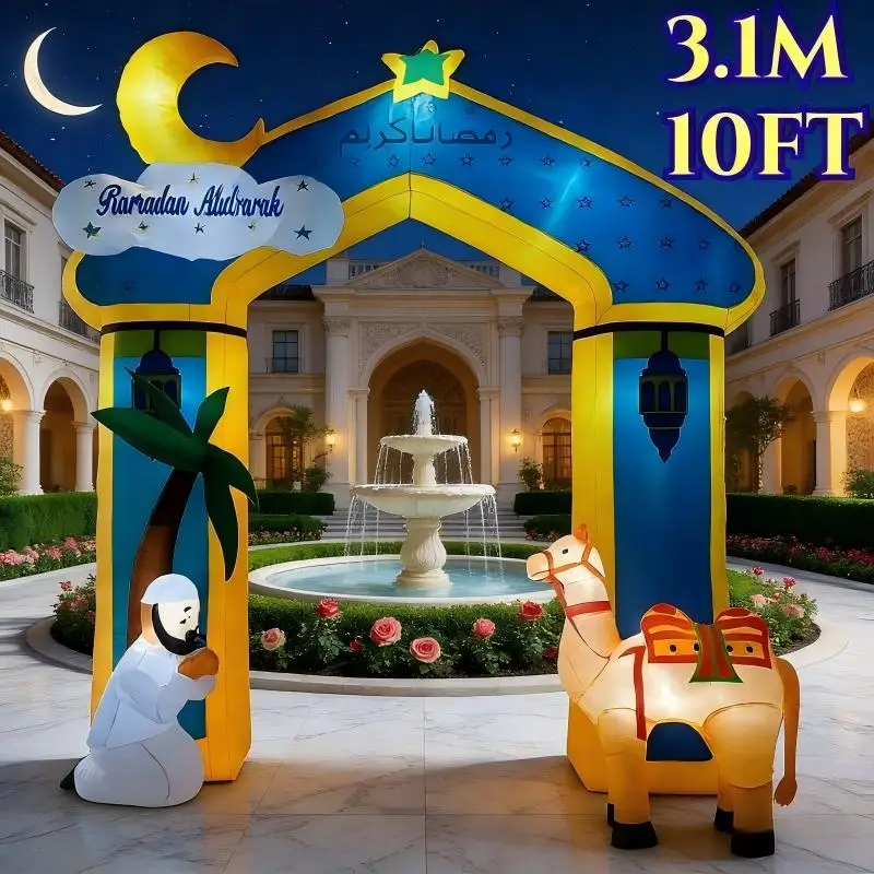 

10FT Ramadan Mubarak Arch Inflatable Decor Star Palm Tree Praying Figure Camel Islamic Supplies Ramadan Inflatable For Yard