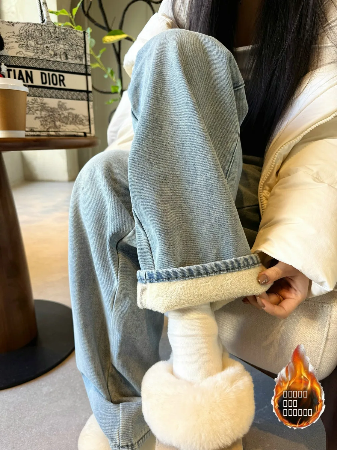 

Синие женские джинсы с высокой талией, широкими штанинами и прямым кроем, на флисовой подкладке, в стиле ретро, осенне-зимние, больших размеров, утягивающие брюки