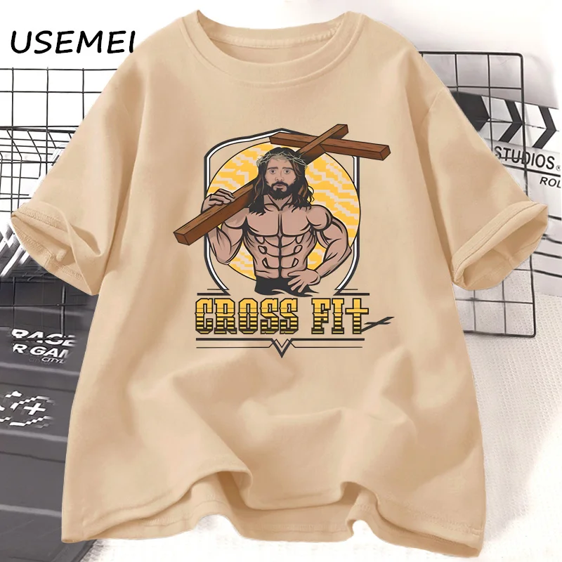 Cross Fit Jesus Gym T Shirt Men Women O Neck Cotton T-shirts Casual Funny Christian Short Sleeve Tees Unisex Streetwear Clothing