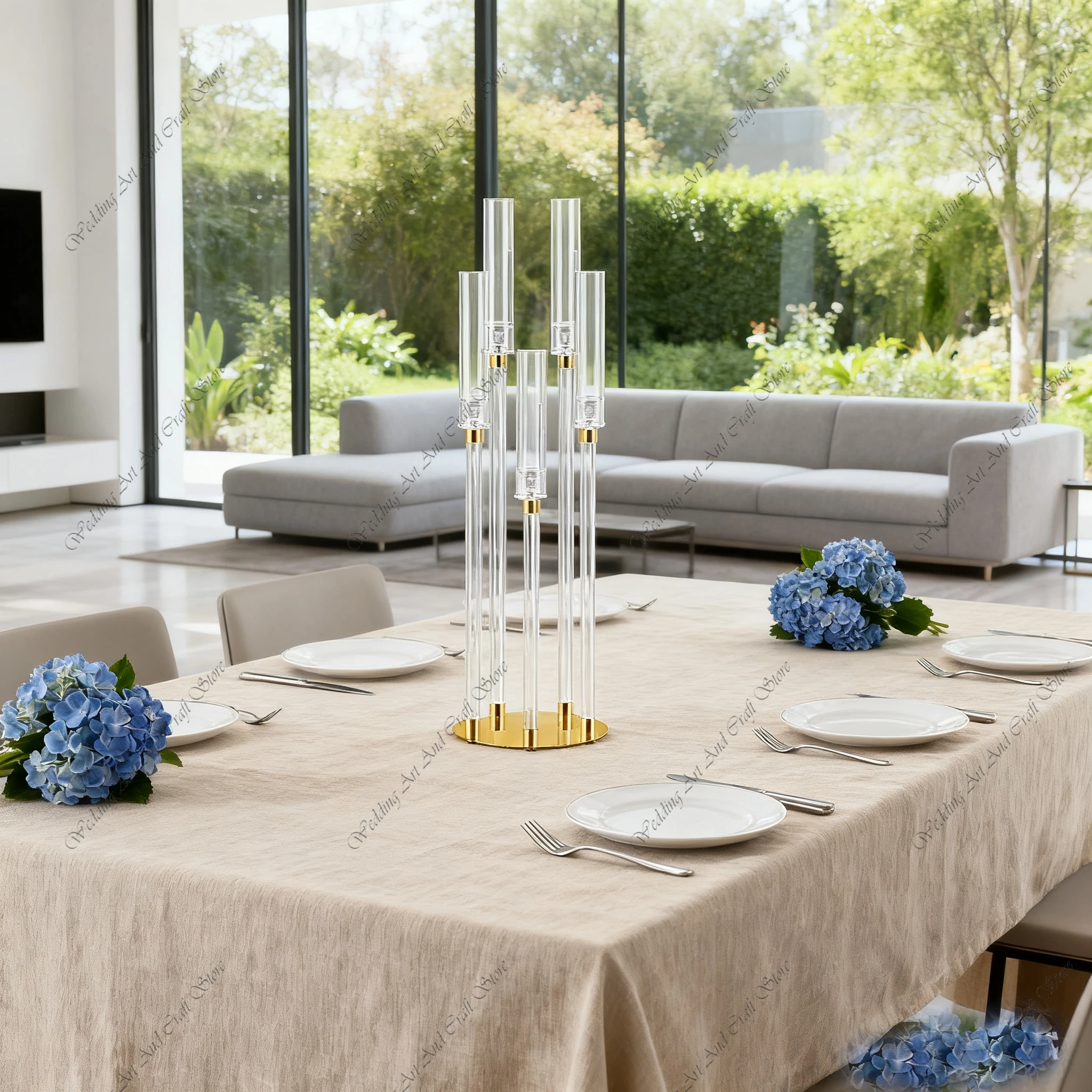 

10 шт., 5 головок f30, круглая основа, подсвечник, хрустальные центральные части для свадебного стола, прозрачный акриловый полый подсвечник ivy144