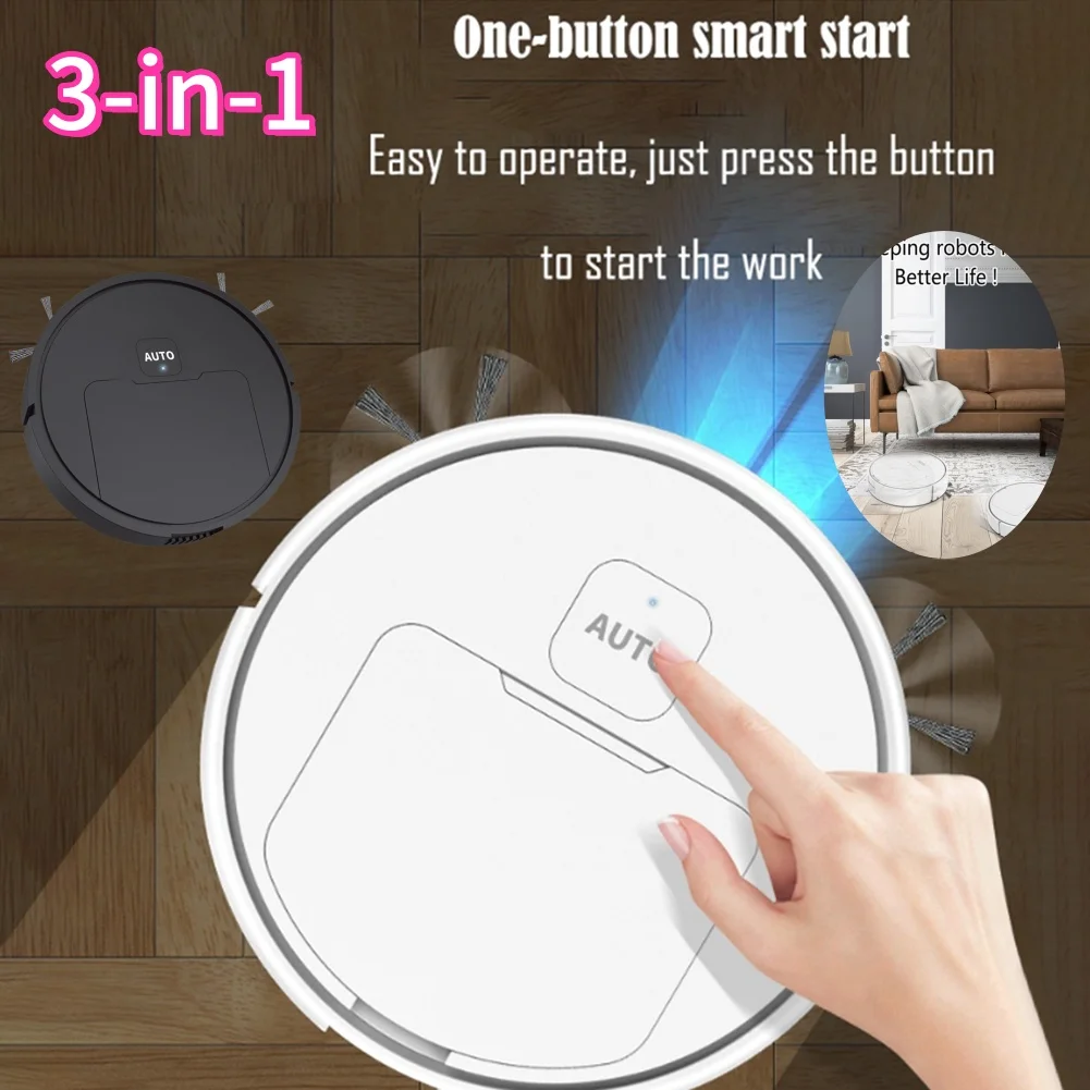 3 IN 1 Smart USB Sweeping Robot Vacuum Cleaner Mopping Wireless 1000Pa Dragging Cleaning Sweep Floor for Home Office Use