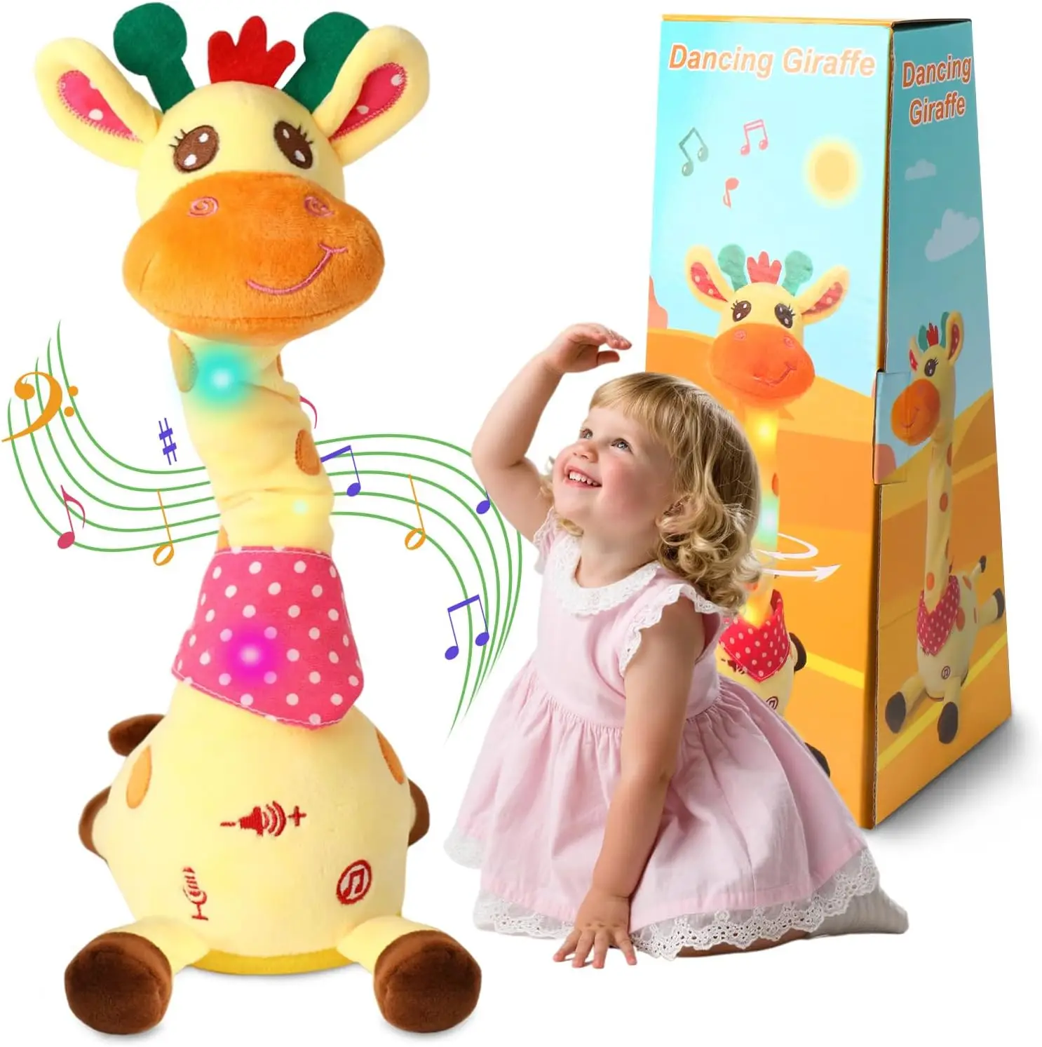 

Glowing Musical Dancing Giraffe Stuffed Animal Toy for Toddlers, Repeats Speech, Easter or Birthday Gift
