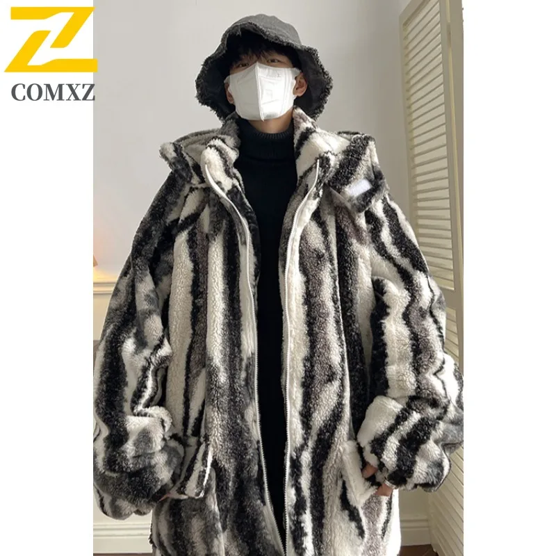 COMXZ 2025 متوفر 24 أنماط سميكة شيربا مقنعين سترة قطن فضفاضة تناسب عادية حجم كبير معطف الرجال YG99 P155 #6