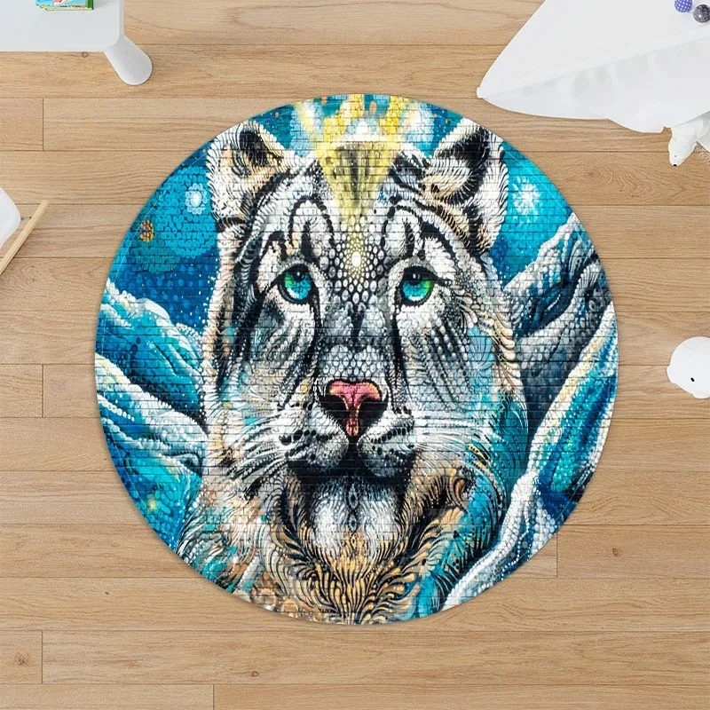 Lion Crown Round Carpet Bedroom Chair Mat Ferocious Animal Pattern Home Decor Bathroom Absorbent Floor Mat