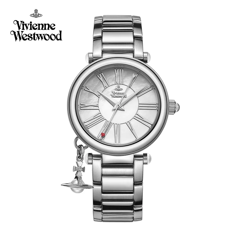 

Vivienne Westwood Стильные минималистичные женские часы с подвеской из перламутра, двухцветный серебряный ремешок из нержавеющей стали