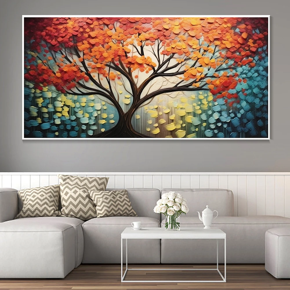 Hand Painted Oil Painting Tree of Life Boho Texture Original Color Tower Tree Abstract Forest Landscape Canvas Art Wall Art