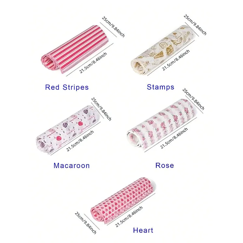 100Pcs Colorful Patterned Greaseproof Paper Food Wrapping Paper Wax Paper for Baking Sandwiches Hamburgers Snack Basket Liners