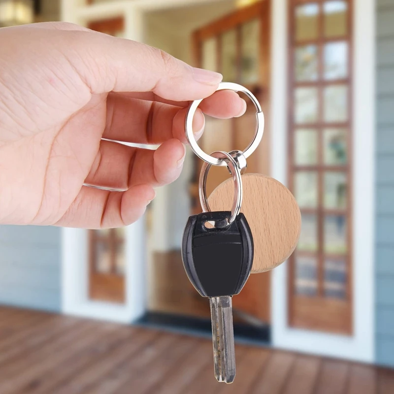 100Pcs DIY Blank Wooden Key Chain Rectangle Heart Round Ellipse Carving Key Ring Wood Key Chain Ring