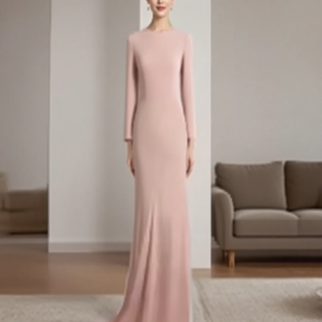 

Customized long-sleeved V-neck and floor-length mermaid wedding dress for the mother of the bride at the formal evening event