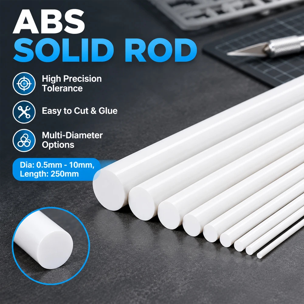1/5/25/50PCS White ABS Styrene Plastic Round Rods Bar, 0.5 to 15mm x 250mm Diameter, Plastic Bar Rods