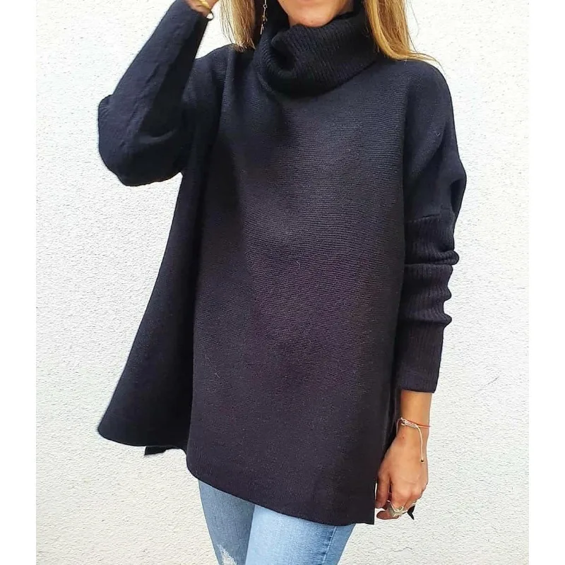 Autumn Winter Women Turtleneck Knitted Pullover Sweater Top Elegant Chic Long Sleeve Solid Color Loose Knitwear Y2K Clothes