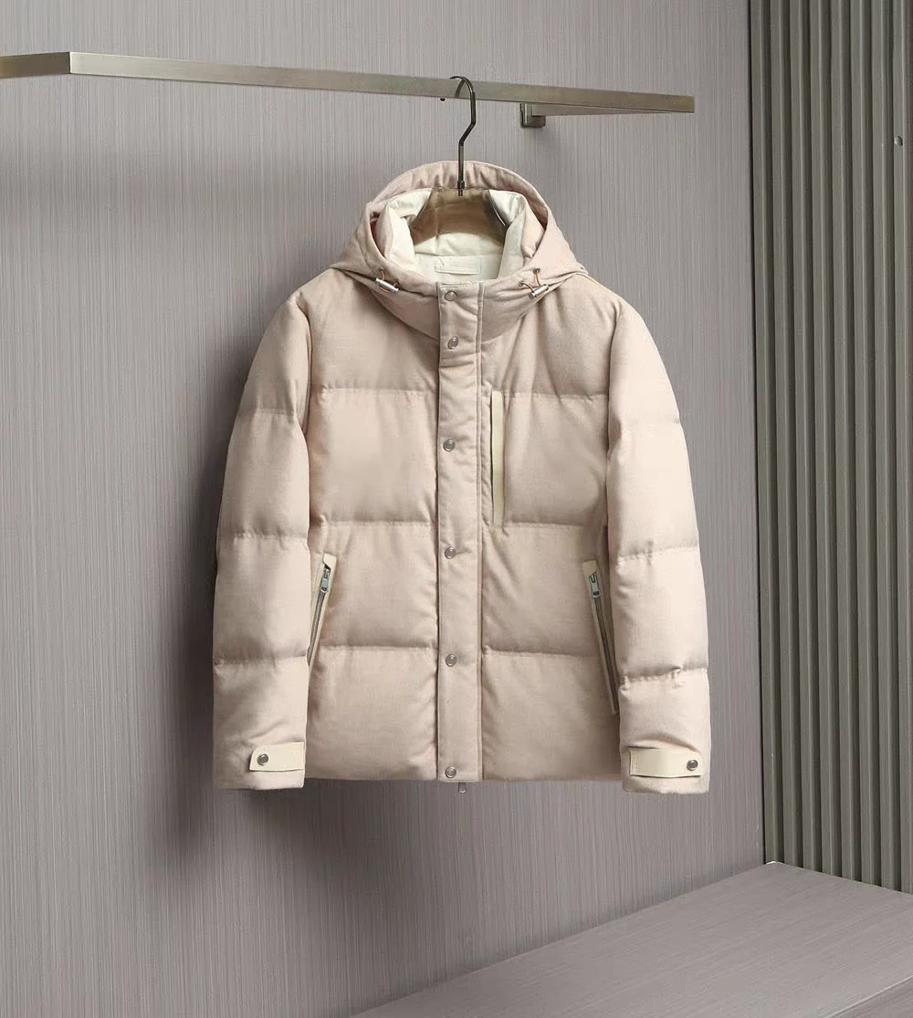 

Italian Sle Luxury Men's down Jaet 25 Autumn Winter Warmth Wool Blend Camere 90 White Du down Hooded Cold Proof