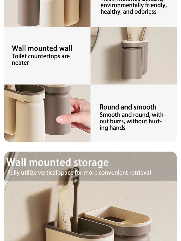 1 Pc Innovative Zahnbürste Lagerung Rack Kein Loch Licht Luxus Mundwasser Tasse Pinsel Tasse Wand Badezimmer Organizer Paar – Detail 5