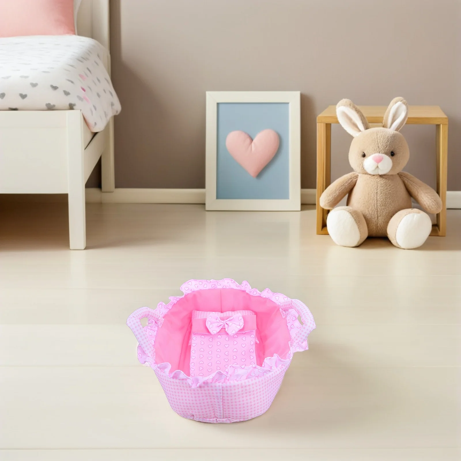 Culla per bambini Culla portatile rosa da 35 cm per giochi di finzione Mini mobili portatili Decorazioni per la camera da letto per giochi di ruolo per bambini