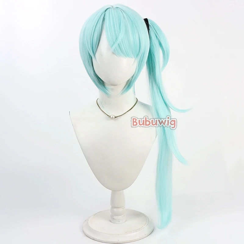 Bubuwig Synthetic Hair Tsuchinaga Hiyori Cosplay Wigs Blue Archive Tsuchinaga Hiyori 60cm Long Green Ponytail Wig Heat Resistant