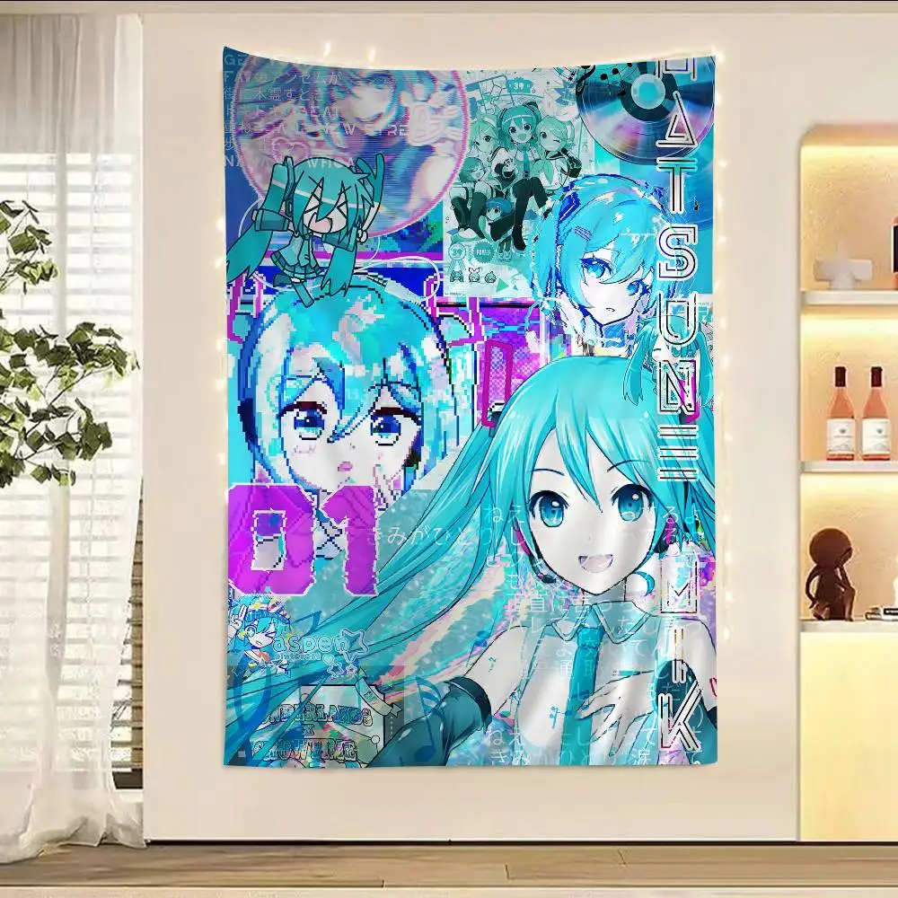 Anime H-hatsunes Cool M-miku Cartoon Tapestry Hippie Flower Wall Carpets Dorm Decor Art Home Decor