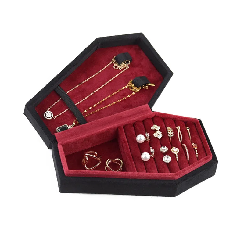 

Halloween Coffin Velvet Jewelry Box Necklace Ring Earrings Pendant Gifts Organizer Storage Display Travel Portable Exquisite