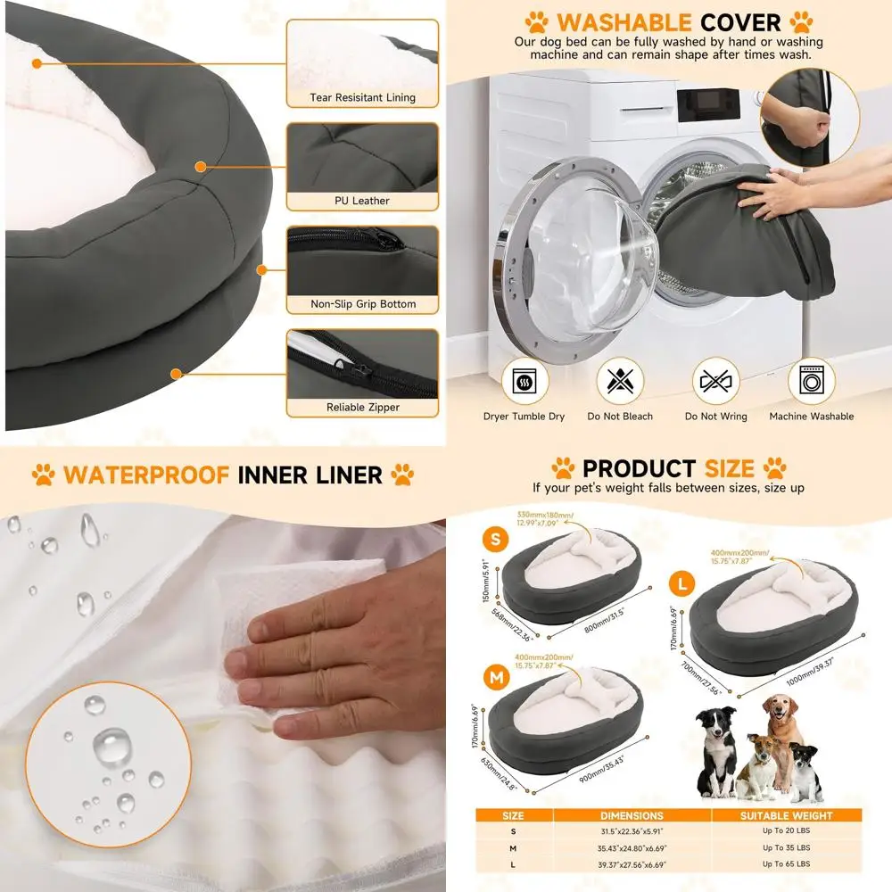 

Oval Waterproof Dog Bed with Removable, Washable Cover and Non-Slip Base