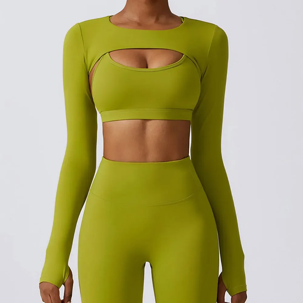 スポーツキャミソールヨガ長袖 1 ピースショールヨガトップヌードフィットネス Yop ジムプッシュアップワークアウトトップスランニングスポーツスモック