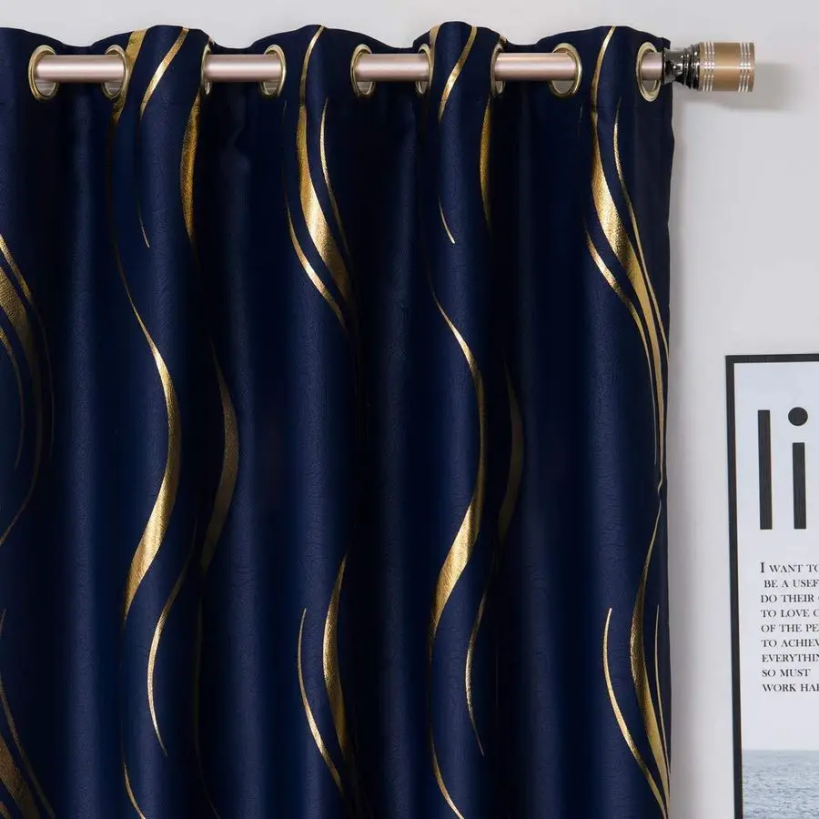 

1 Pair Blackout Curtains for Bedroom, Luxury Striped Curtains for Living Room Navy and Gold, 2 x 54 x 84 Inch