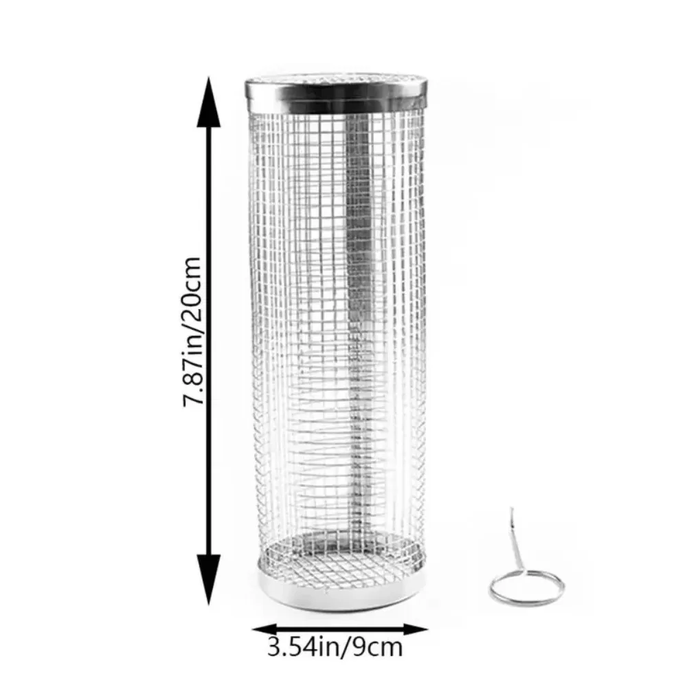 

Stainless Steel BBQ Grill Basket Round Non Stick Rolling Grilling Basket Leakproof Mesh Wire Mesh Cylinder Barbecue Tool