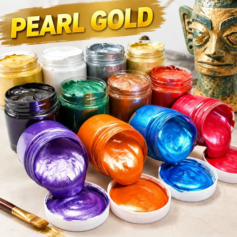 100ml Metallic Acrylic Paint Pearl Gold Pigment for Clay Sanxingdui Bronze Plaster Wall Mural Hand Painting DIY Art Craft