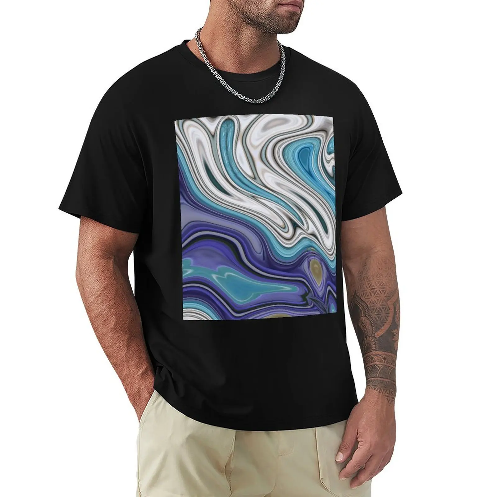 1980s modern chic blue purple marble swirls T-Shirt cotton t shirts high quality T-Shirt