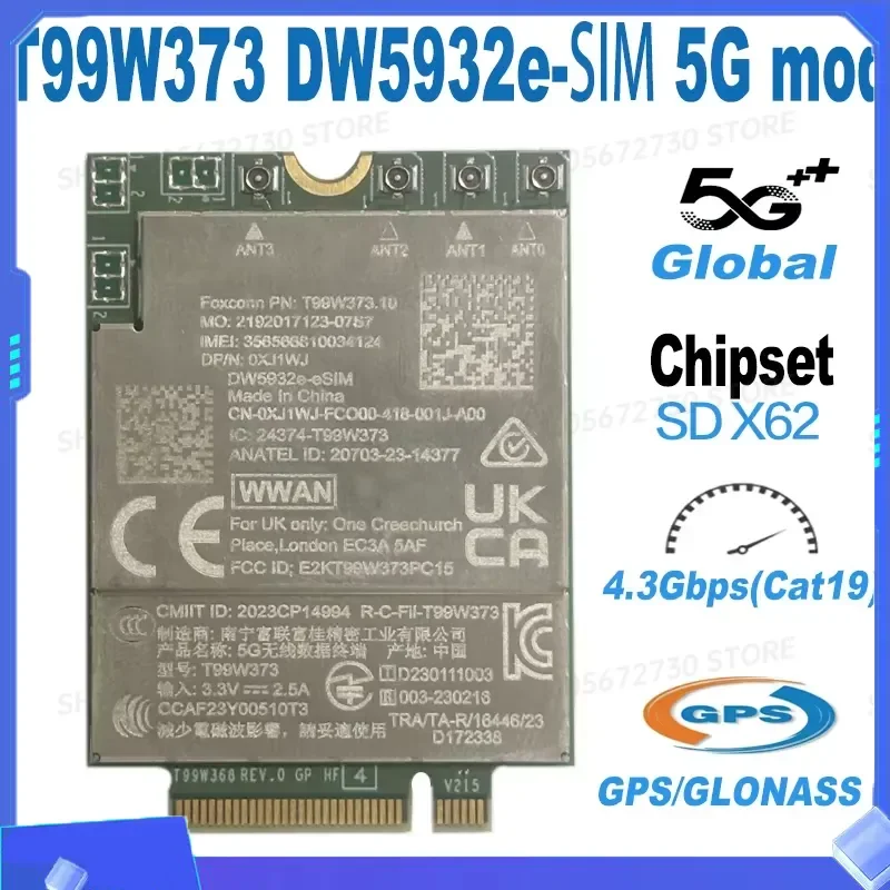 for 2026 T99W373 DW5932E M2 WWAN Module Esim 5G Lte Cat19 Fit for Latitude 7350 7450 Notebook Tablet Spare Part