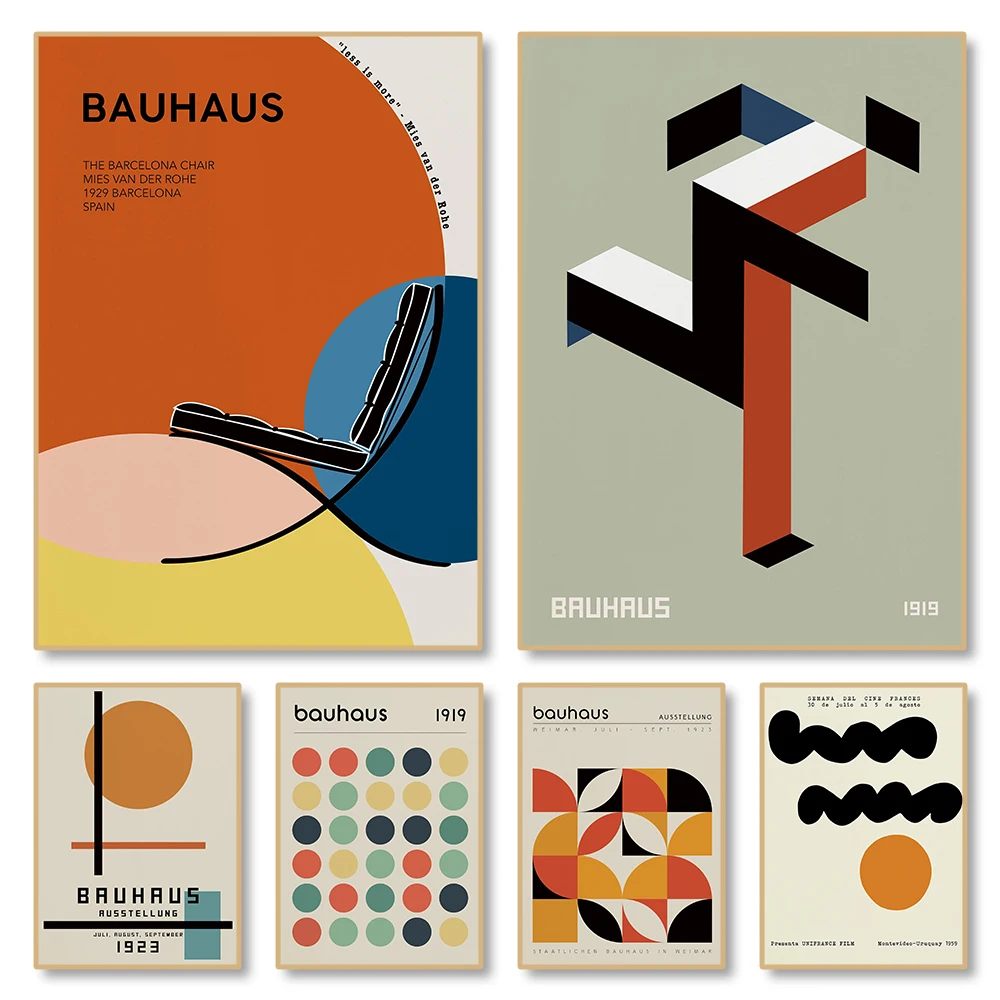 Moderne Abstrakte Wandkunst Poster Drucke Bauhaus Geometrische Gebäude Leinwandgemälde Bild für Badezimmer Wohnzimmer Heim-Dekoration