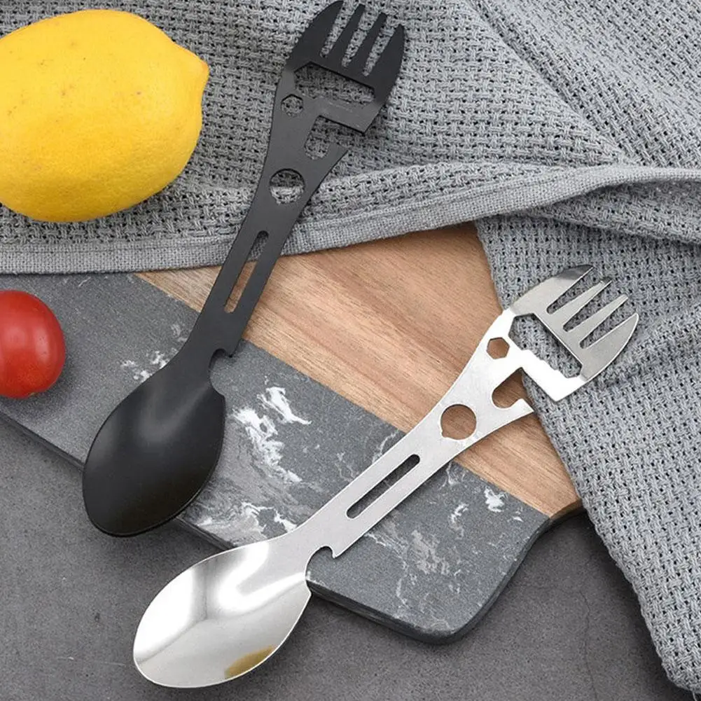 Multifunction Spork Spoon Cookware For Outdoor Camping Picnic Portable 5-in-1 Utility Spork Spoon Fork & Bottle Opener