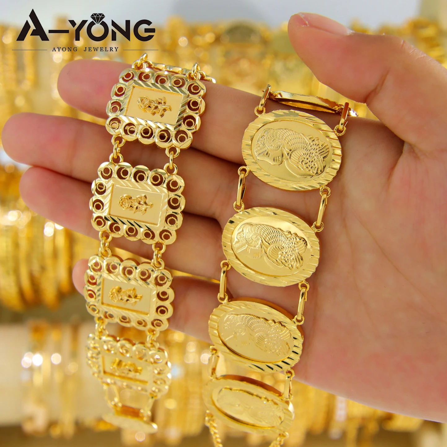 Luxus Saudi vergoldet Armband 21k Gold Farbe italienische Mode Manschette Armreifen Oman islamische Frauen Event Party Schmuck – Detail 5
