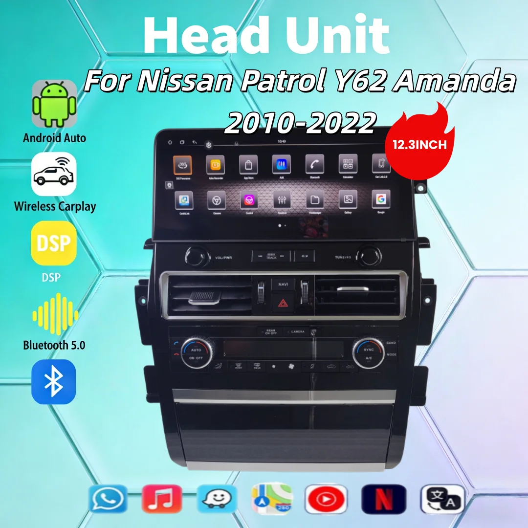 CarPlay Android 14.0 Car Radio For Nissan Armada Patrol Royale SL Y62 QX80 QX56 2010-2023 GPS Navigation Multimedia Player BT5.0