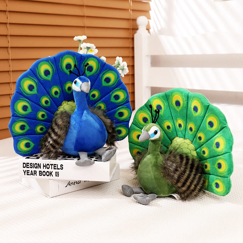 Animal selvagem recheado de pavão azul para crianças, brinquedos de pelúcia, Zoo Trip Souvenir Doll, pavão verde, presente de aniversário, drop shipping