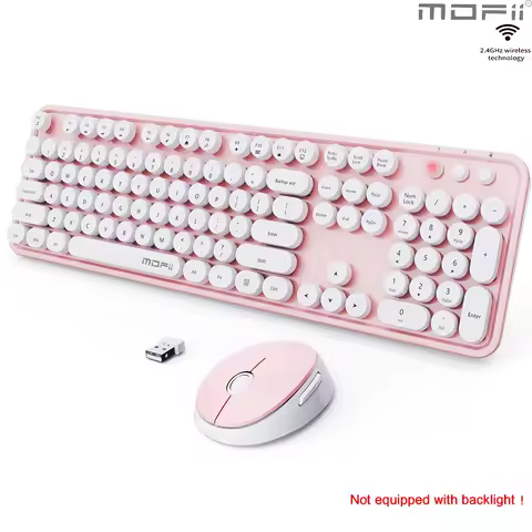Mofii Ergonomic 2.4G Wireless Keyboard and Mouse Set for PC/Laptop,Full Size 104 Key Round Retro Keycap Keyboard Mouse Combo