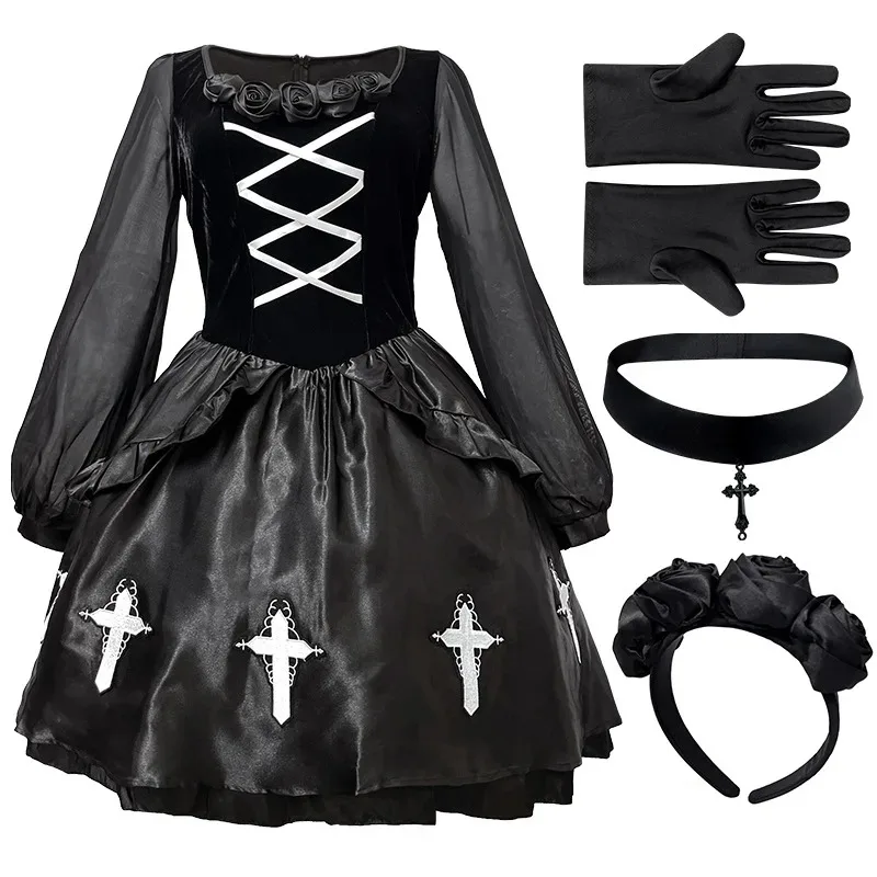 Halloween Costumes Gothic Dress  Women Witch Demon Vampire Bride Death Witch Cosplay Dress Up Carnival Party Stage Performance view 5
