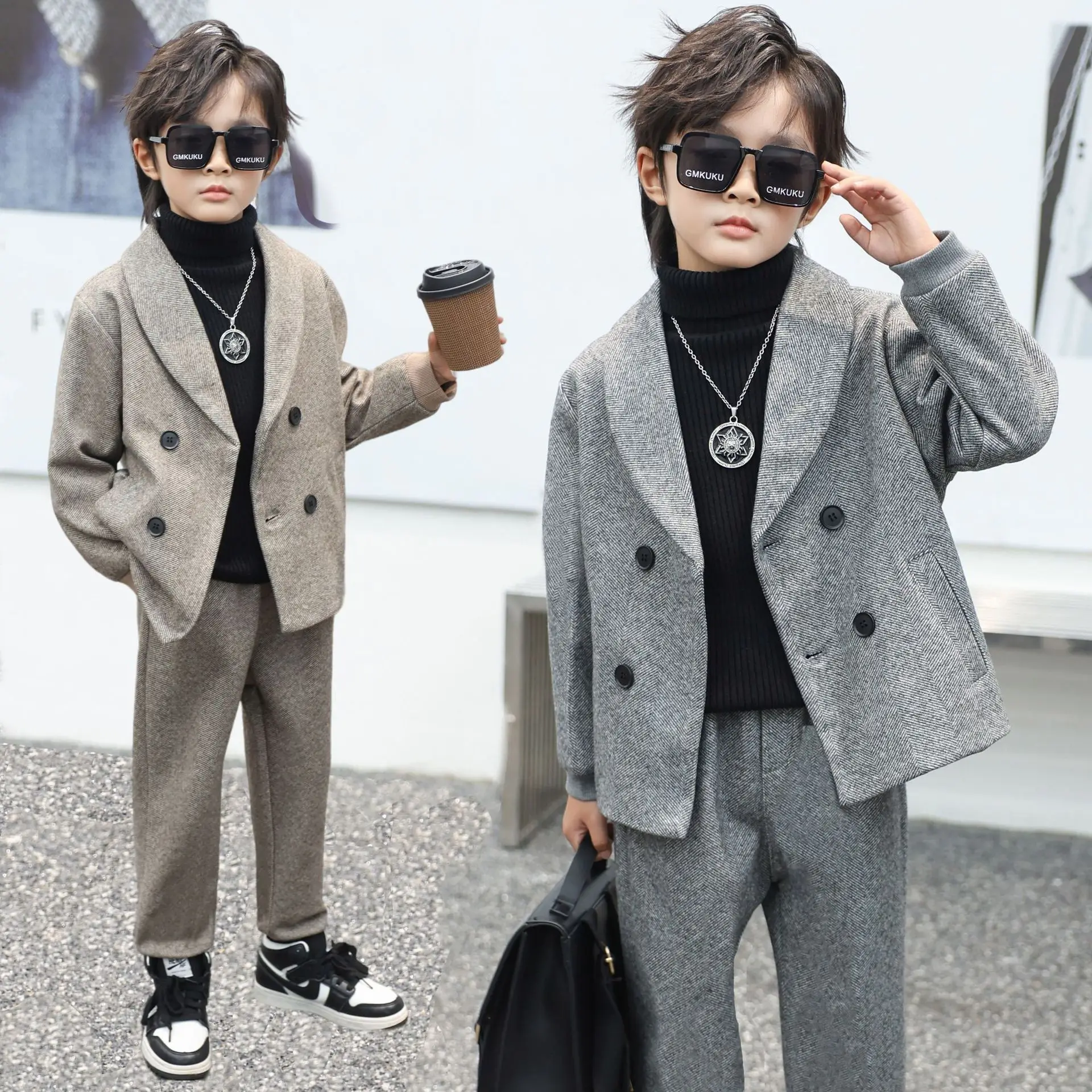 Children Autumn Winter Sports Jacket Pants 2PCS Photography Suit Kids Birthday Wedding Dress Boys Host Speech Ceremony Costume