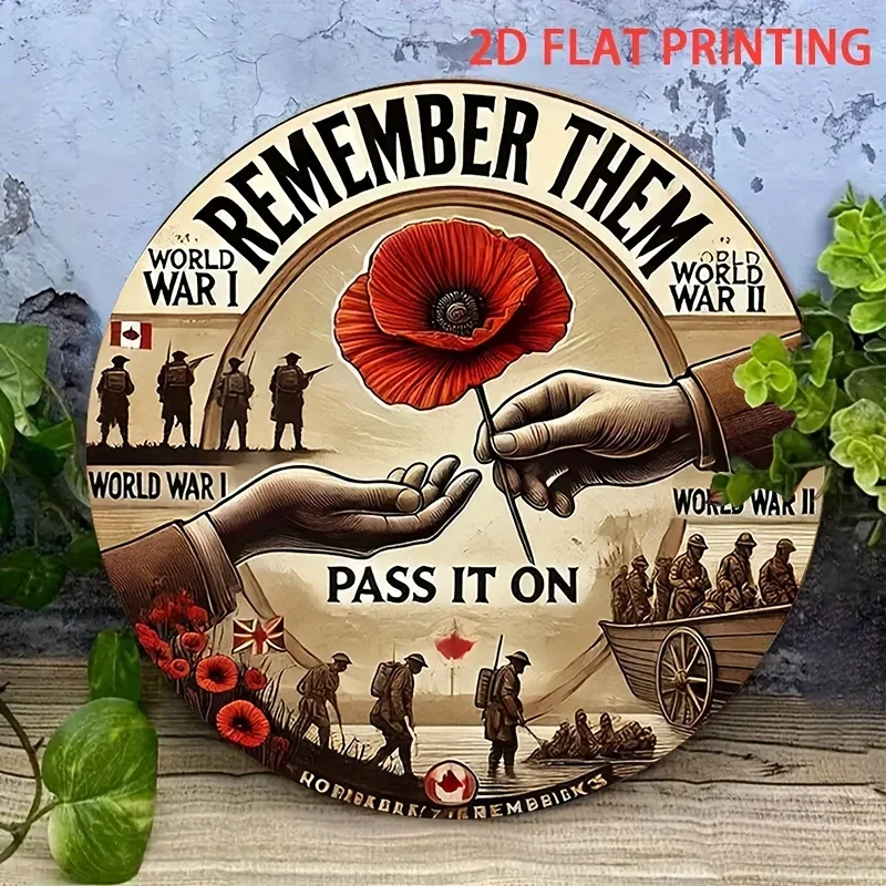 2D Flat Surface, 2D Flat Surface 1-Piece Set 20.32X 20.32cm Round Tin Plaque——Rustic, Commemorating Soldiers Who Died in World War Ii Charm——With Left and Right Sides