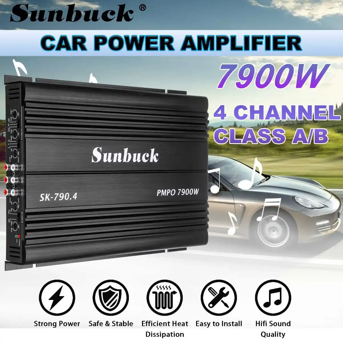 12V 7900W Car Amplifier Multichannel Powerful Car Audio Subwoofer Aluminum Alloy Vehicle Power Stereo Amp Car Sound Amplifiers