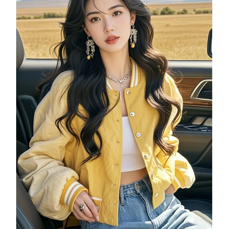 

Женская верхняя одежда Sli American Lazy Yellow Baseball Jaet, модное универсальное теплое пальто из полиэфирного волокна