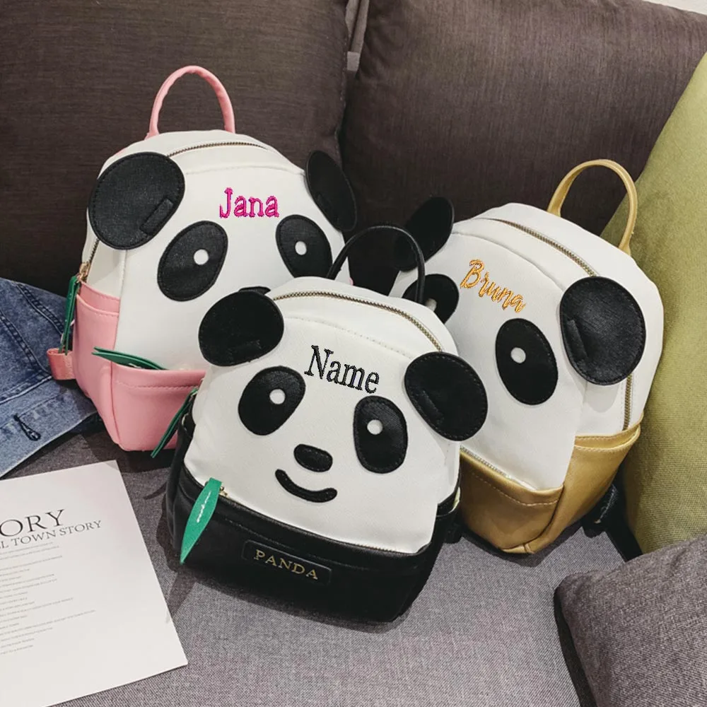 Nome ricamo personalizzato Panda zaino scuola materna zainetto cartone animato Panda borsa per bambini carino PU Fashion Gift Bag