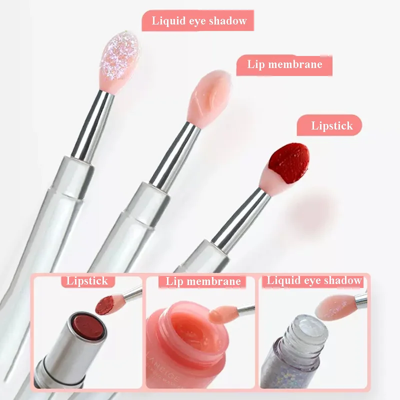 3PCS Portable Silicone Lip Brush with Cover Soft Lip Makeup Balm Applicator Lipstick Lipgloss Makeup Brushes Face Care Tool