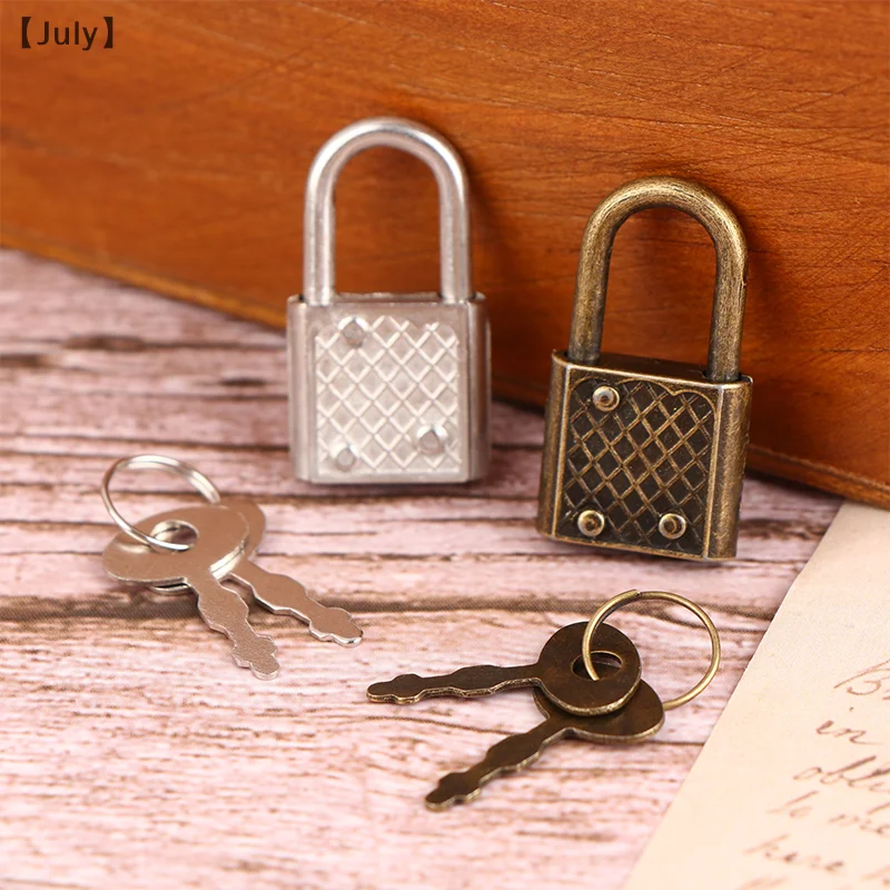 〔July〕Mini Retro Padlock for Notepad Diary Small Luggage Box Lock With Keys Zinc Alloy Suitcase Locker Hardware Set